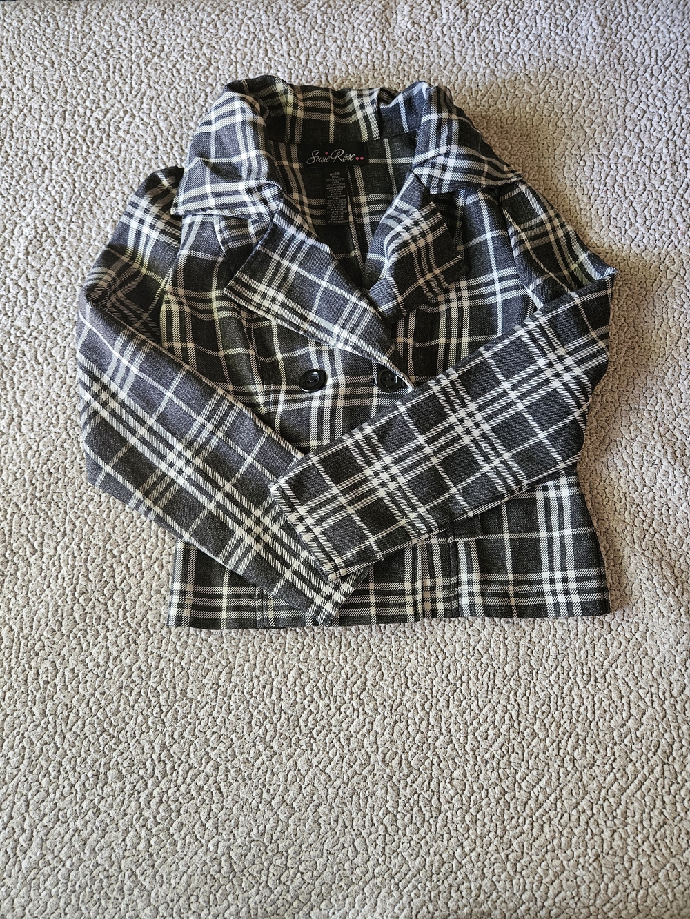Women's Black & White Plaid Peacoat
